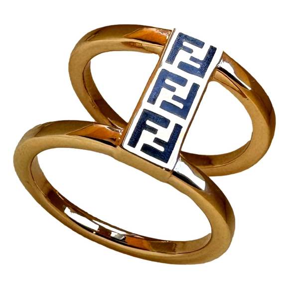 Fendi FF Oro Soft Logo Black and Gold Ring - Picture 1 of 5